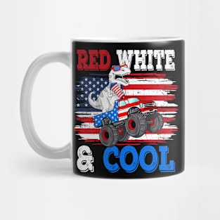 Dinosaur Monster Truck Dino 4th Of July Boys American Flag Mug